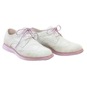 Cole Haan Lunar Grand Gray Suede Lavender Sole Wingtip Oxford Shoe Women SZ 7.5